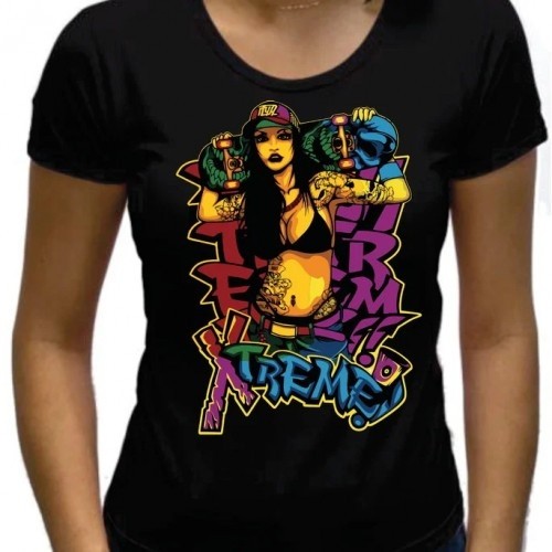 Camisa  Poliester Preta Estampa Frente 